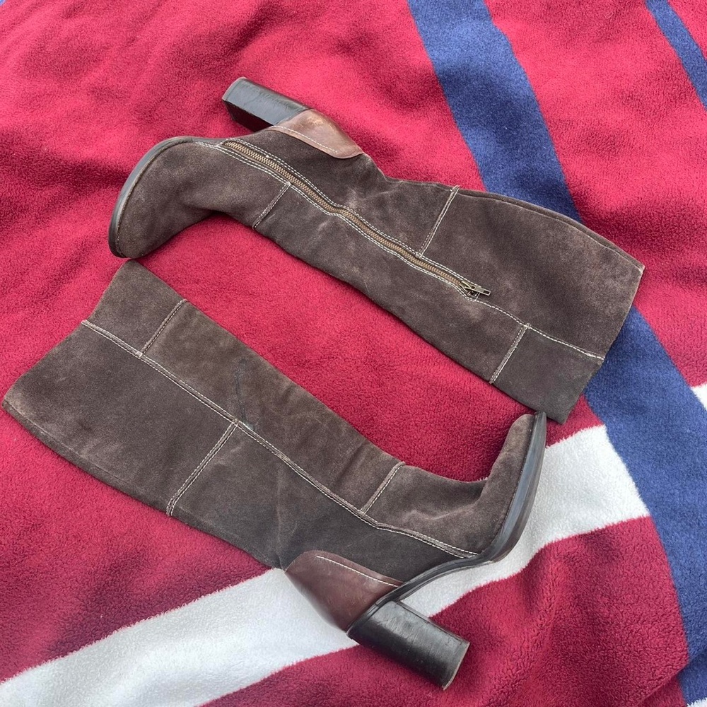 Vtg MIA 90s Y2K Boots brown Leather Suede Patchwork Wood Heel 9 zip
Women’s 9